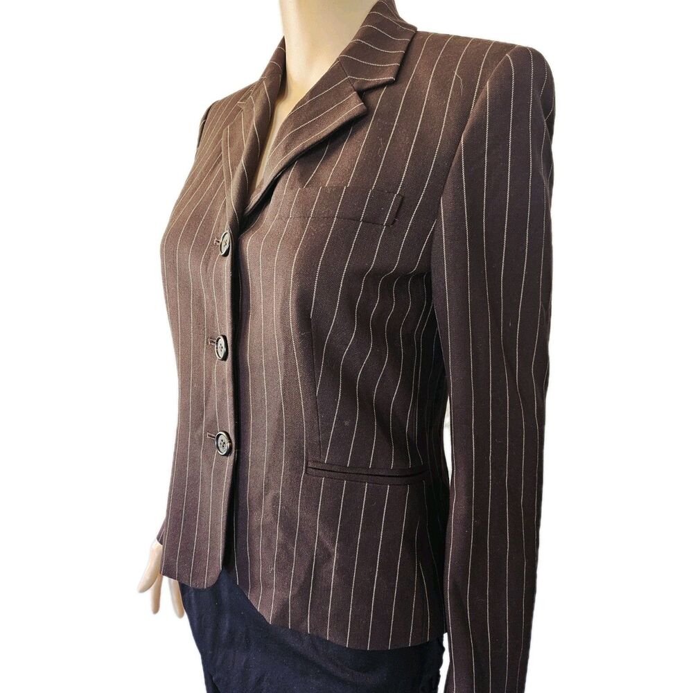 Lauren Ralph Lauren Brown Pinstripe Single-Button Blazer Jacket 8P